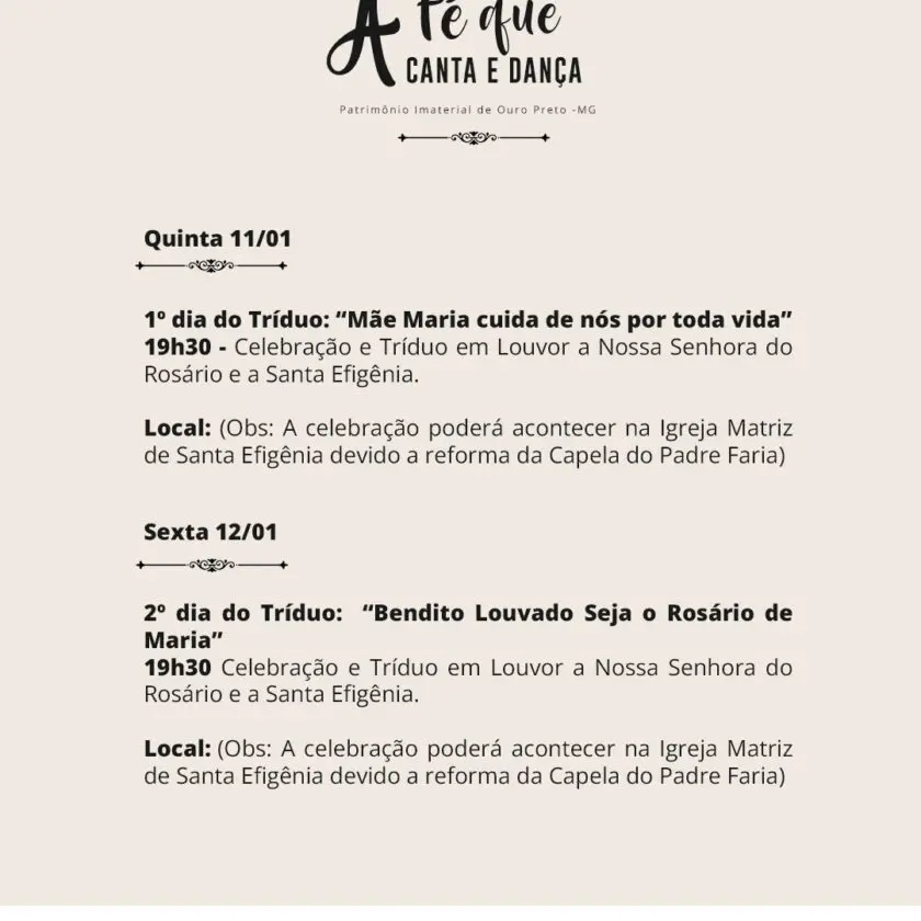 'A fé que canta e dança': programação completa da Festa do Reinado em Ouro Preto