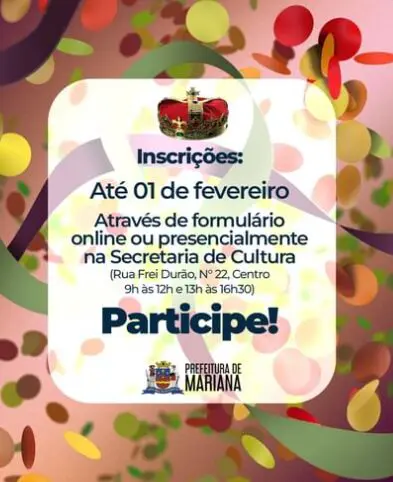 Carnaval 2023: Mariana abre inscrições para Rei Momo, Rainha e Princesa