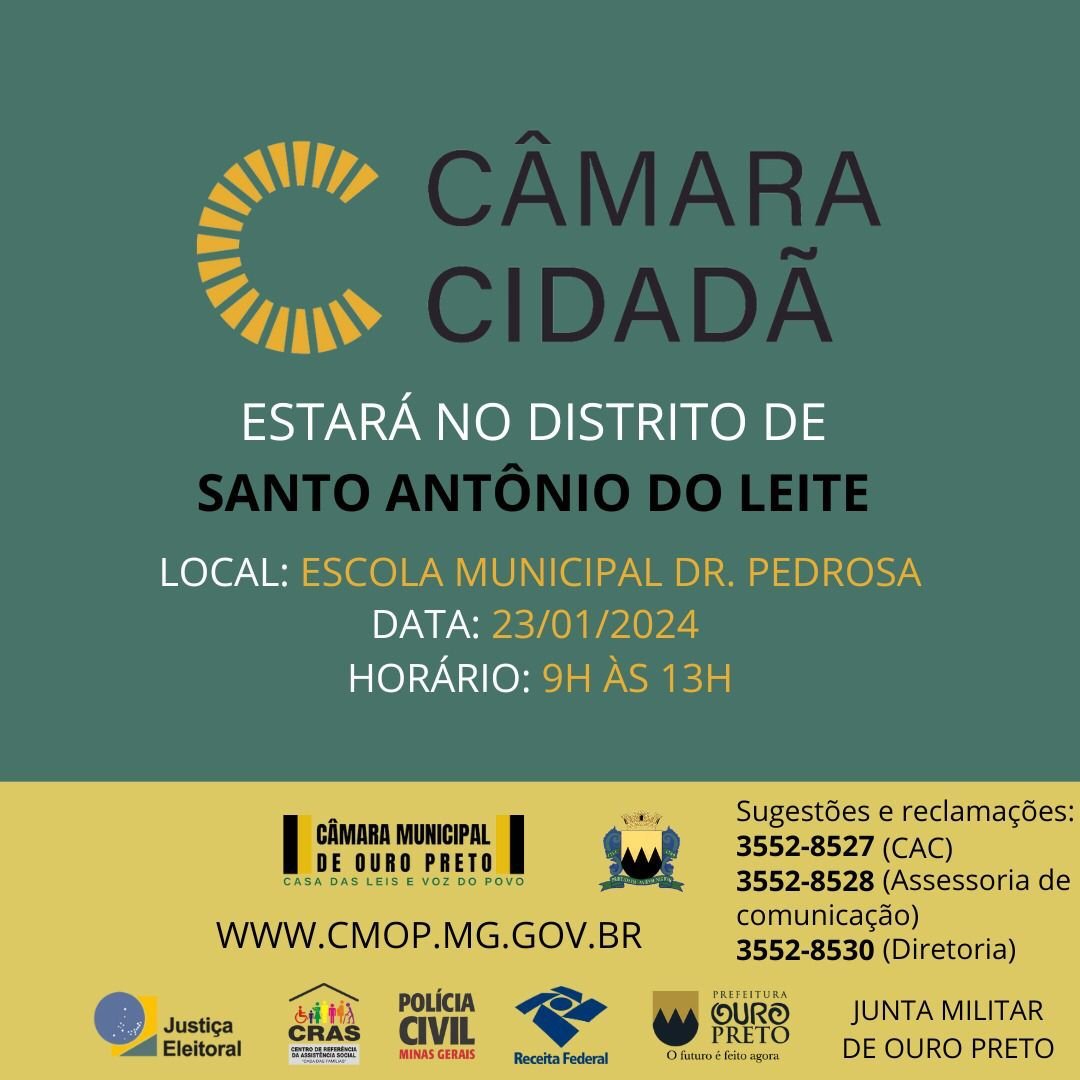 Câmara Cidadã leva diversos serviços à Santo Antônio do Leite na próxima terça-feira (23)