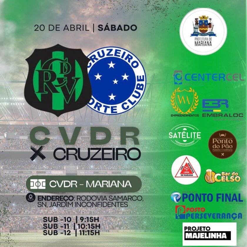 A base é forte! Cruzeiro jogará contra o CVDR, em Mariana 