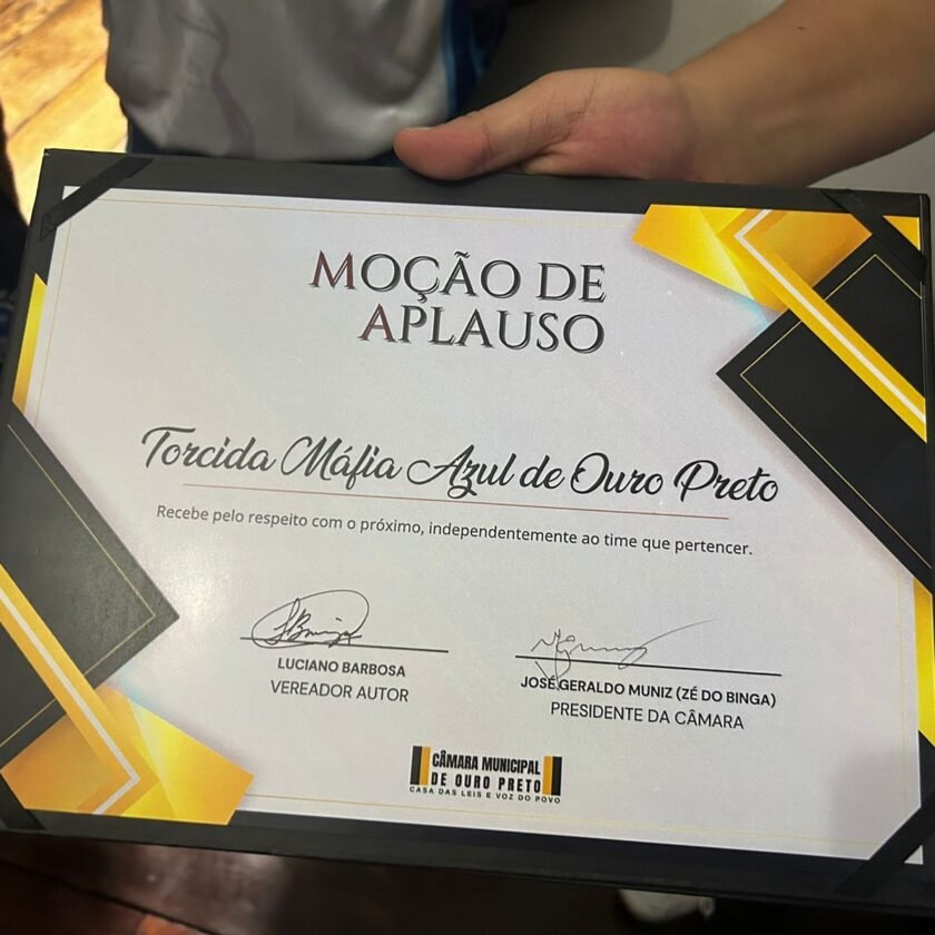 Máfia Azul de Ouro Preto recebe Moção de Aplauso na Câmara Municipal