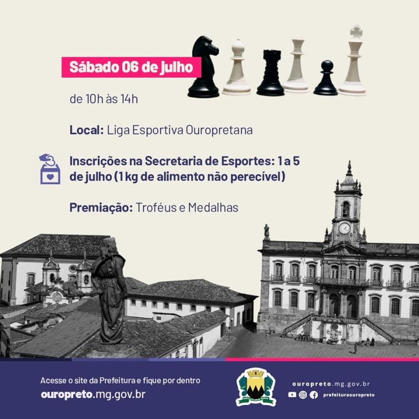 Ouro Preto recebe o 1º Campeonato de Xadrez no próximo sábado (06)