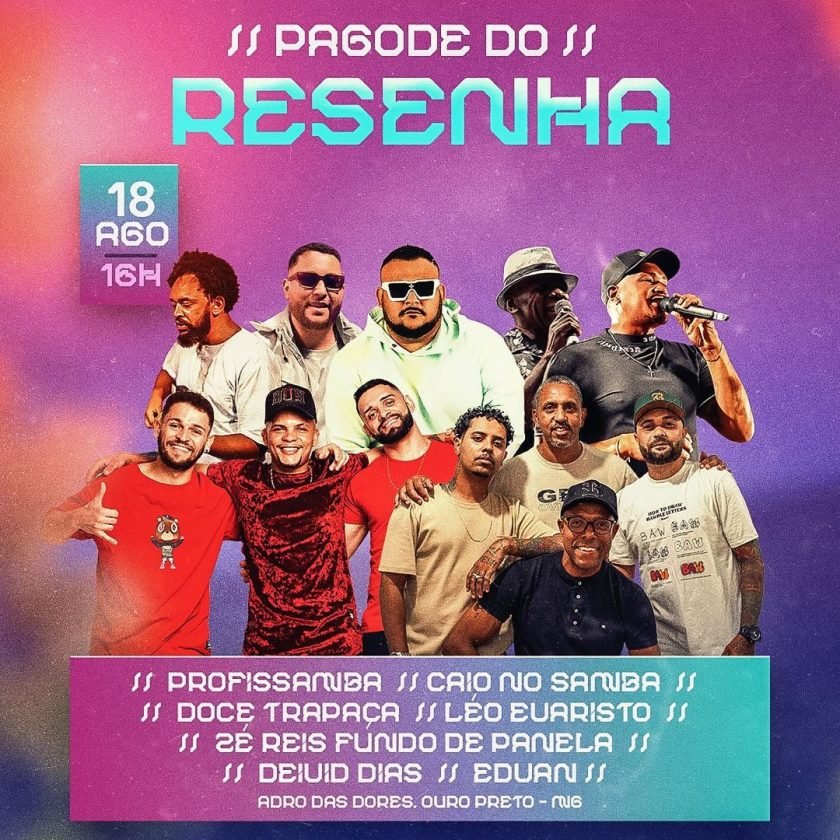 'Pagode do Resenha' acontece este domingo no Adro das Dores, em Ouro Preto