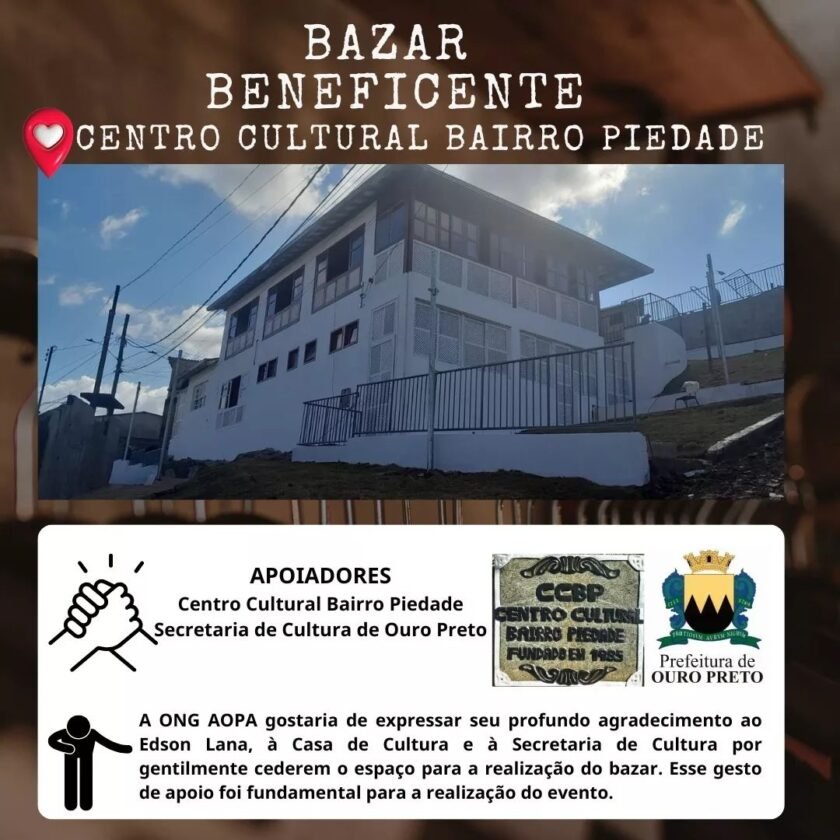 AOPA realiza Bazar Beneficente em prol dos animais no bairro Piedade em Ouro Preto