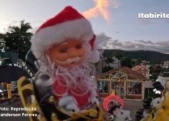 Com drone, 'Papai Noel' sobrevoa Itabirito e observa decoração do Natal Iluminado