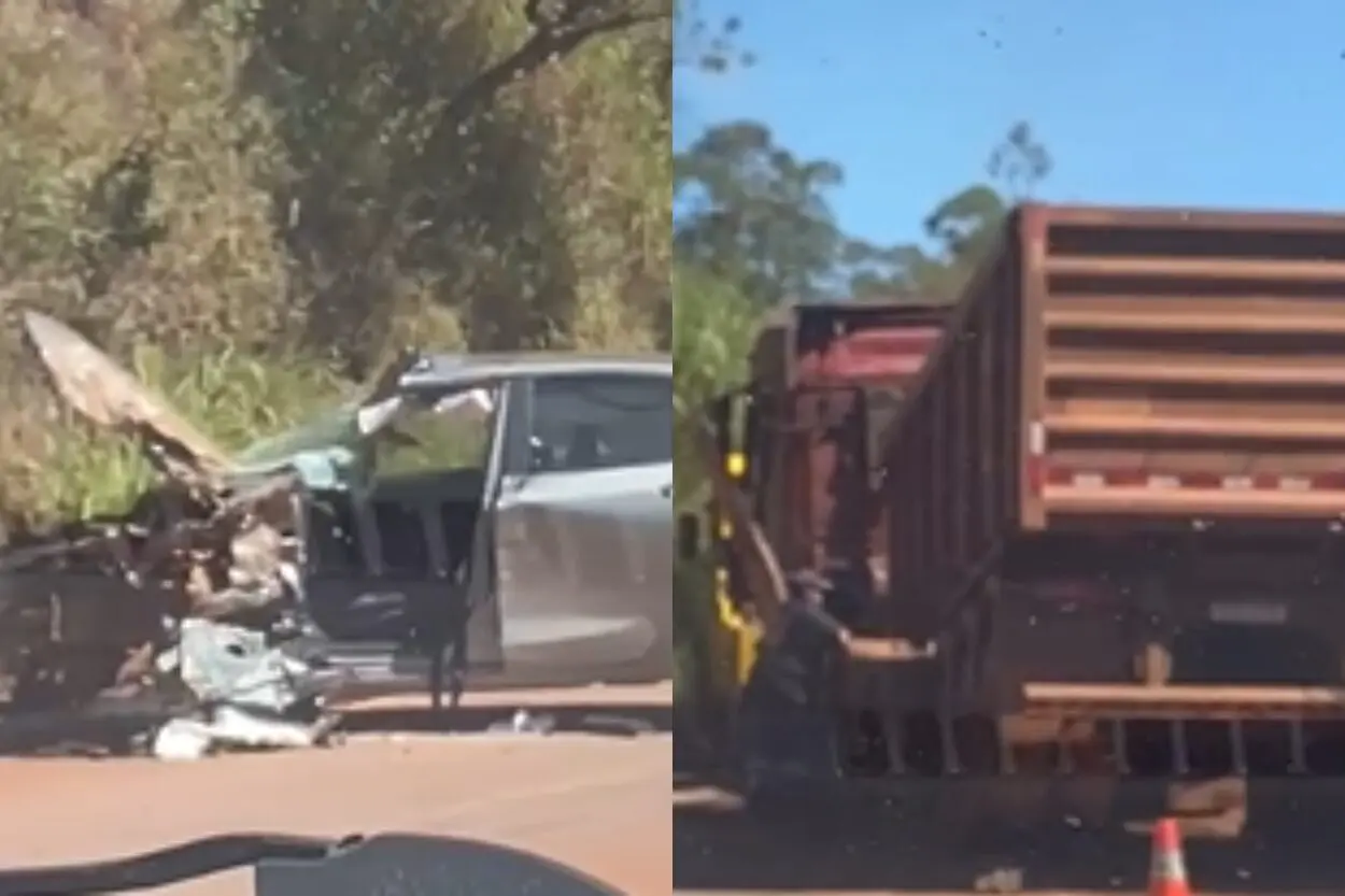 Acidente entre carrta de minério e carro deixa ferido na BR-356, em Itabirito