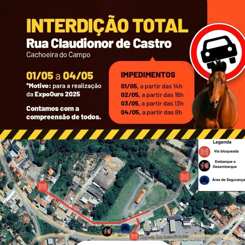 Trânsito será alterado em Cachoeira do Campo para a realização da ExpoOuro 2025; confira