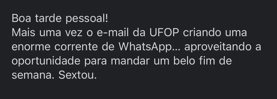 Professor da UFOP se engana e encaminha email para toda comunidade estudantil, que reage com memes e piadas