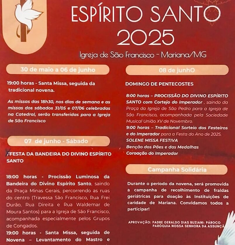 Mariana receberá a Festa do Divino Espírito Santo e o 15º Encontro de Congados
