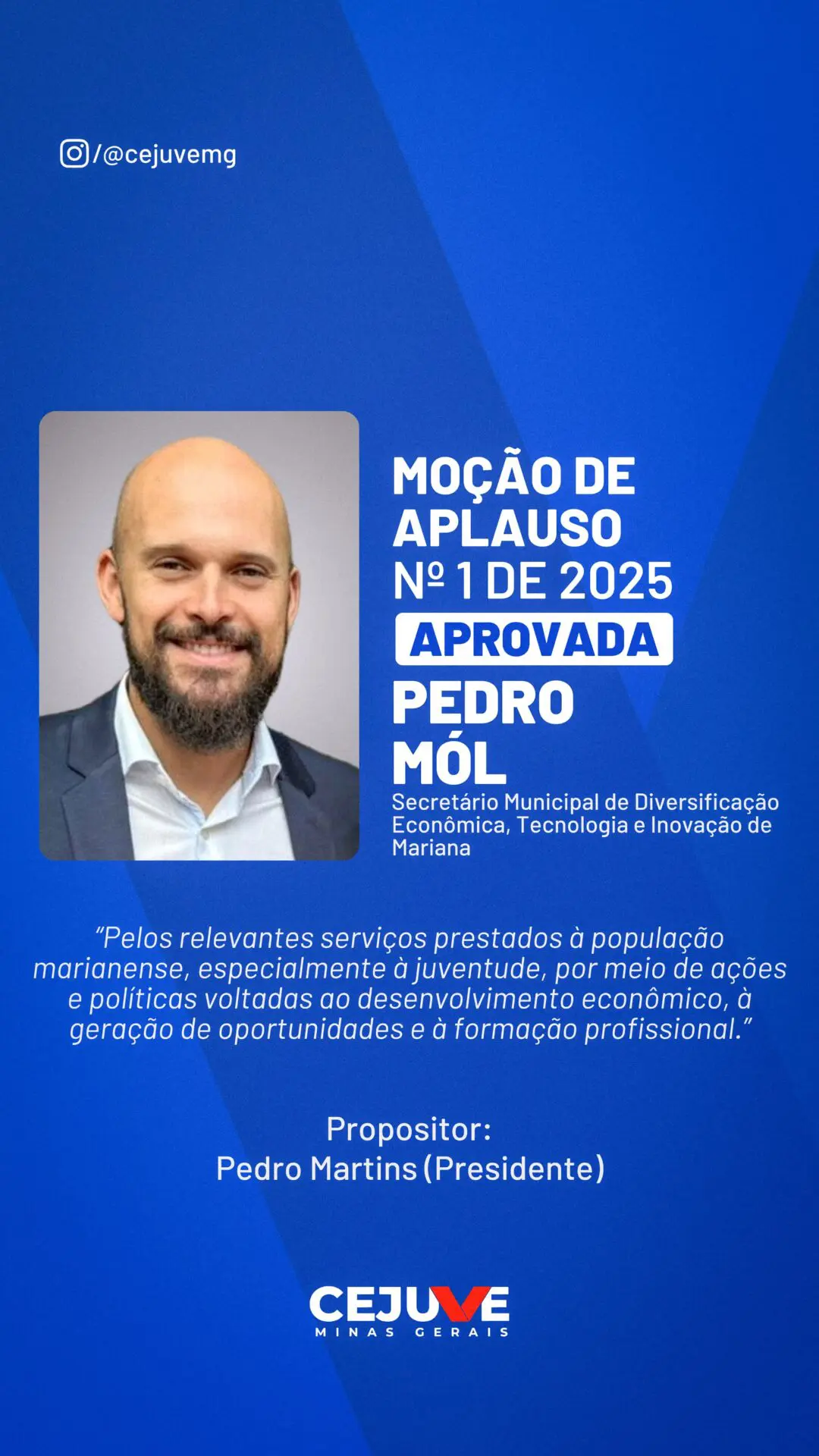 Prefeito de Mariana será homenageado pelo Conselho Estadual da Juventude