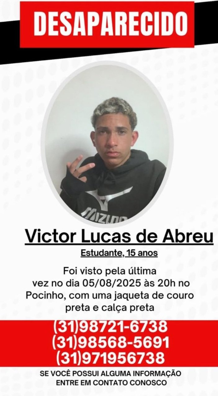 Adolescente de 15 anos desaparecido em Ouro Preto desde terça-feira