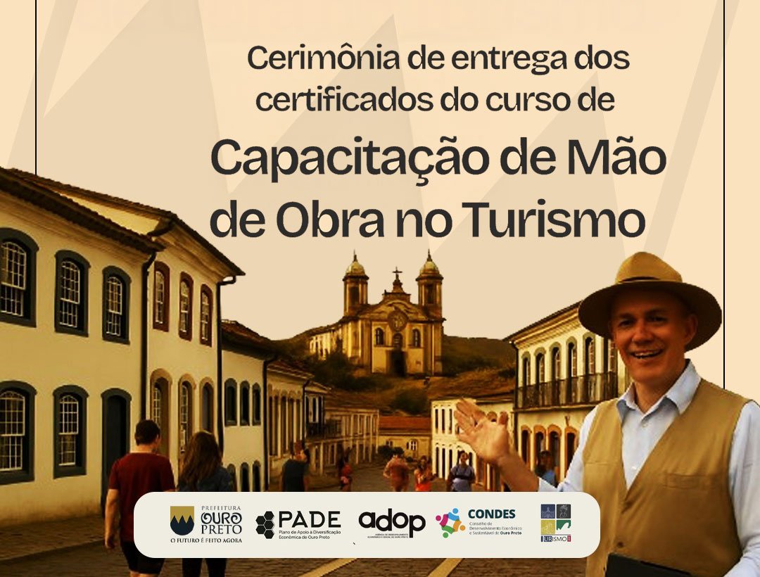Entrega de certificados do Curso de Mão de Obra do Turismo acontece nesta sexta em Cachoeira do Campo