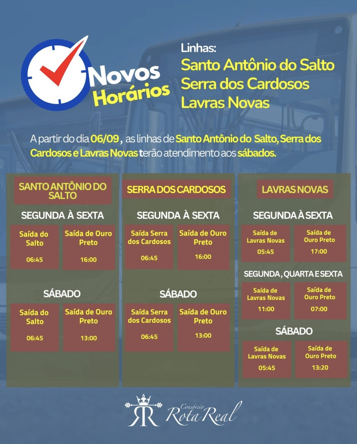 Rota Real amplia horários para distritos de Ouro Preto aos sábados