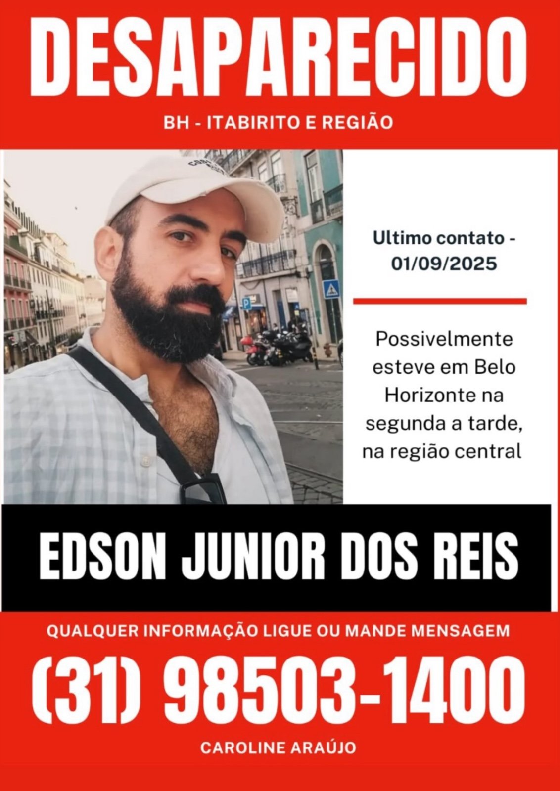 Jovem de Itabirito está desaparecido desde 1º de setembro