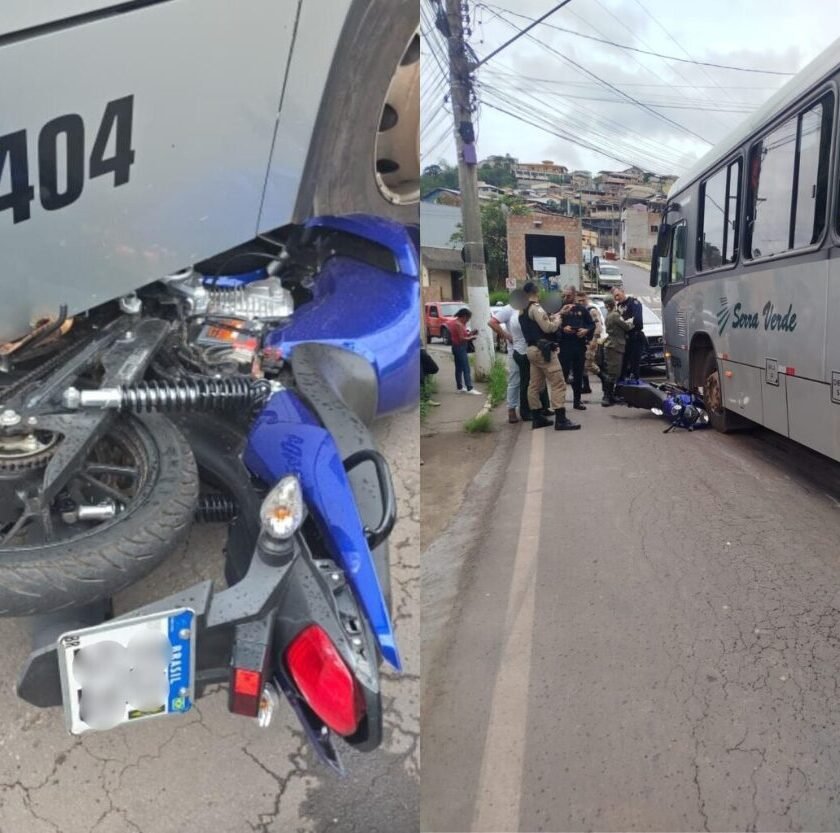 Adolescente fica ferido após colisão entre moto e ônibus em Itabirito