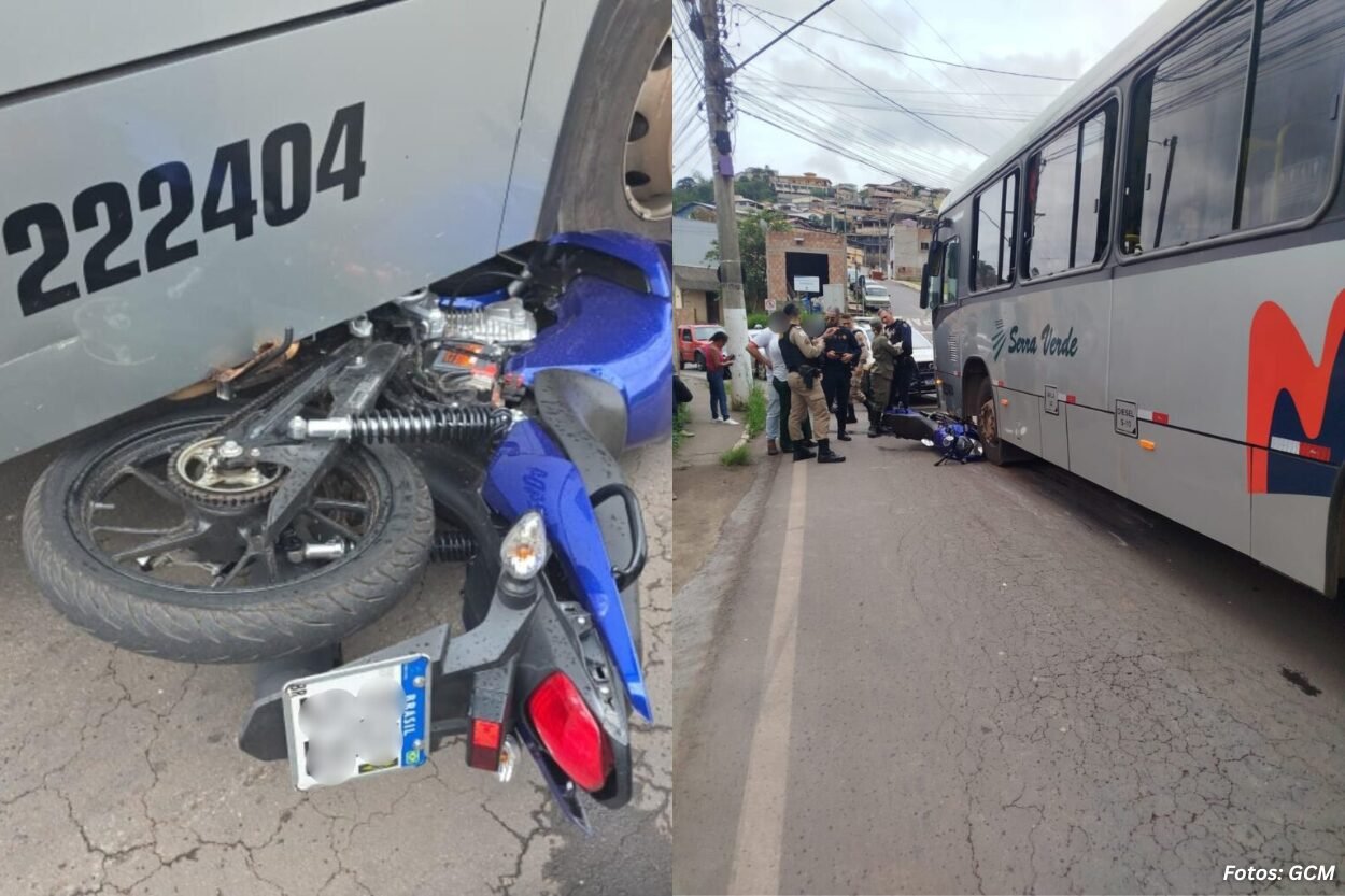 Adolescente fica ferido após colisão entre moto e ônibus em Itabirito