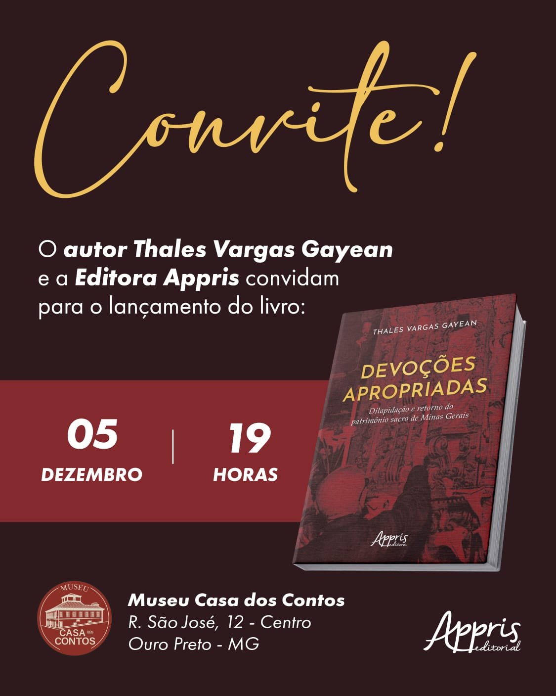 Casa dos Contos recebe lançamento do livro "Devoções Apropriadas"