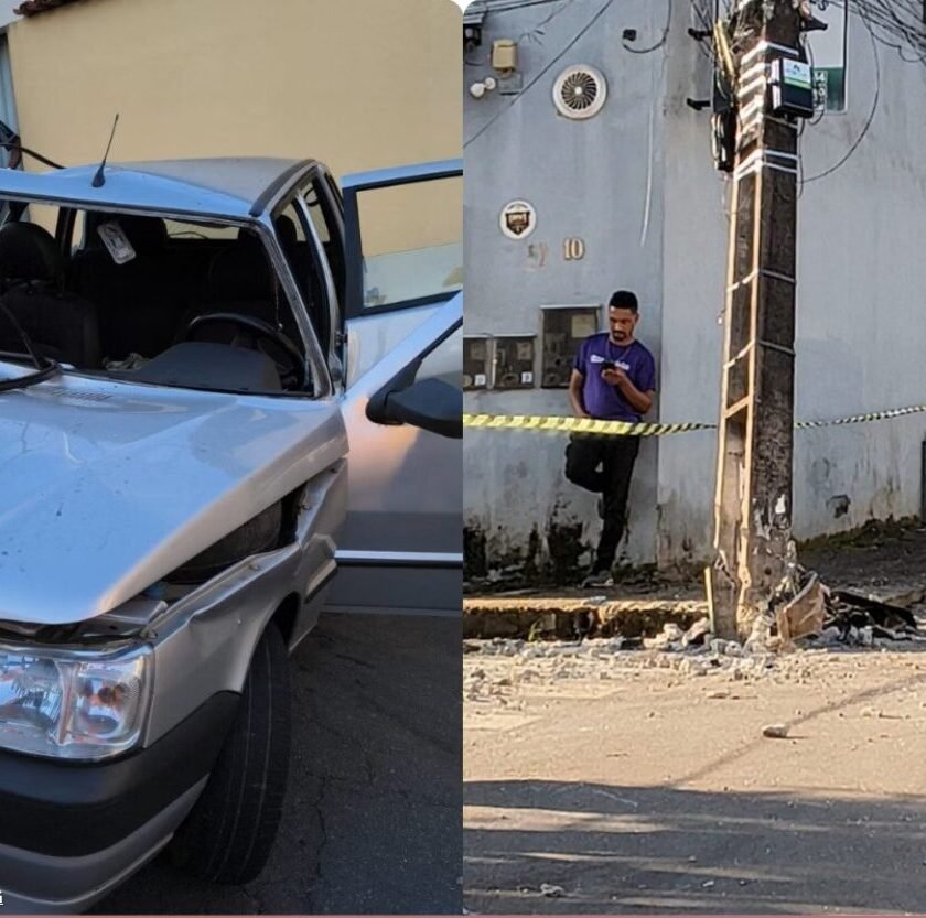 Mulher é lançada para fora de carro após batida em poste em Mariana