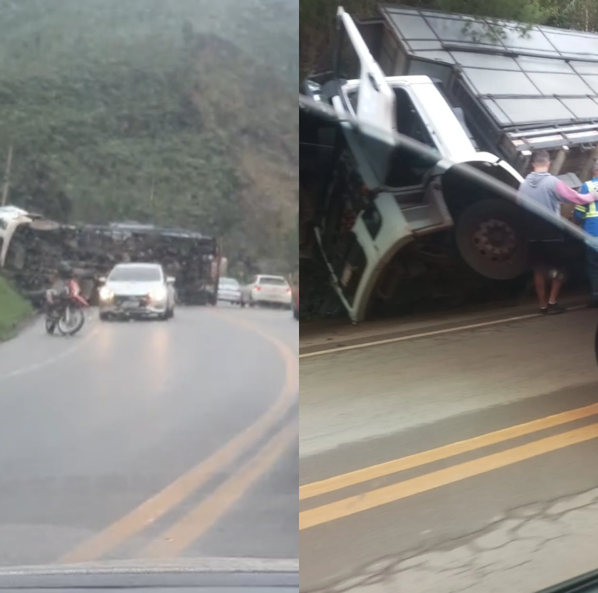 Caminhão tomba na BR-356 próximo ao Sesc Ouro Preto