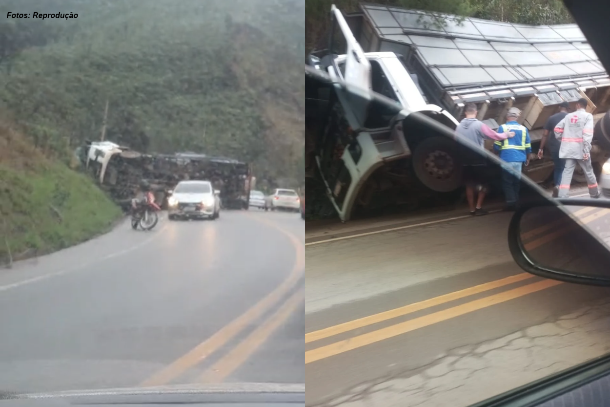 Caminhão tomba na BR-356 próximo ao Sesc Ouro Preto